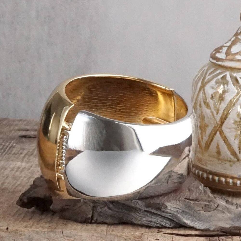 Golden Horizon Two-Tone Sculptural Cuff Bracelet | Gold & Silver Hinge Cuff